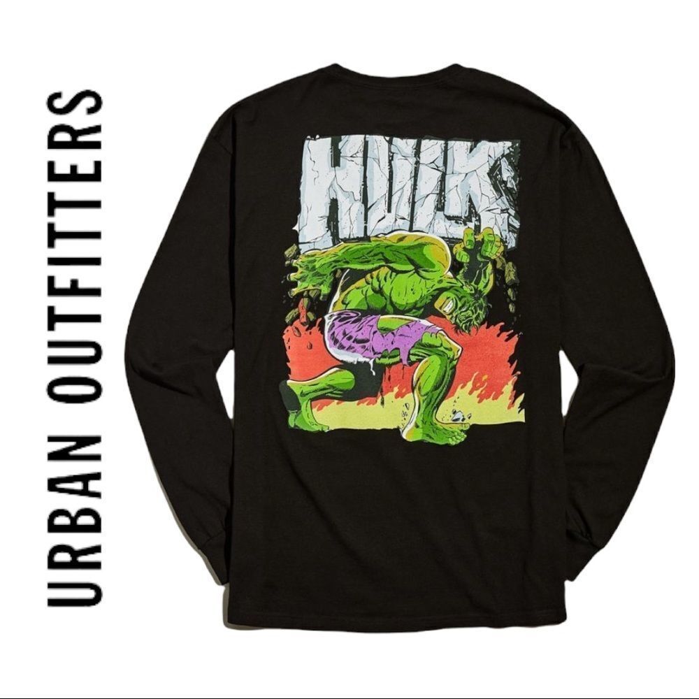 NEW The Hulk UO Urban Outfitters Long Sleeve Black Tee Shirt T-Shirt S M